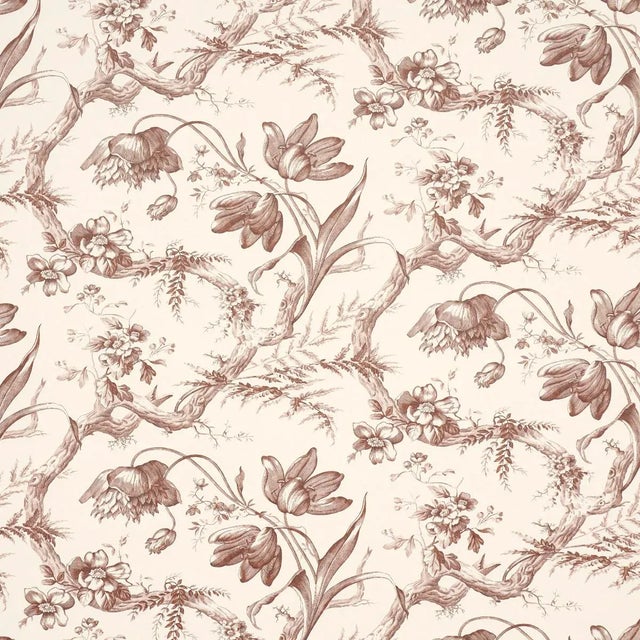 SAMPLE - Schumacher Toile De Fleurs Wallpaper In Fawn For Sale