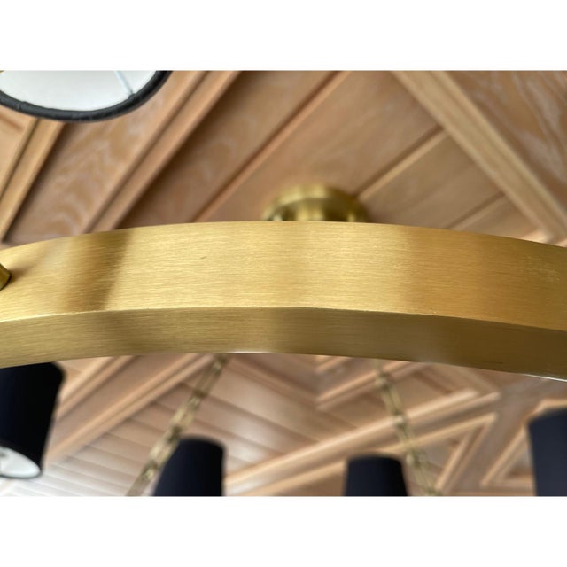 Prosecco Chandelier in Satin Brass with Black Shades by Jamie Drake for Boyd Lighting For Sale - Image 4 of 9