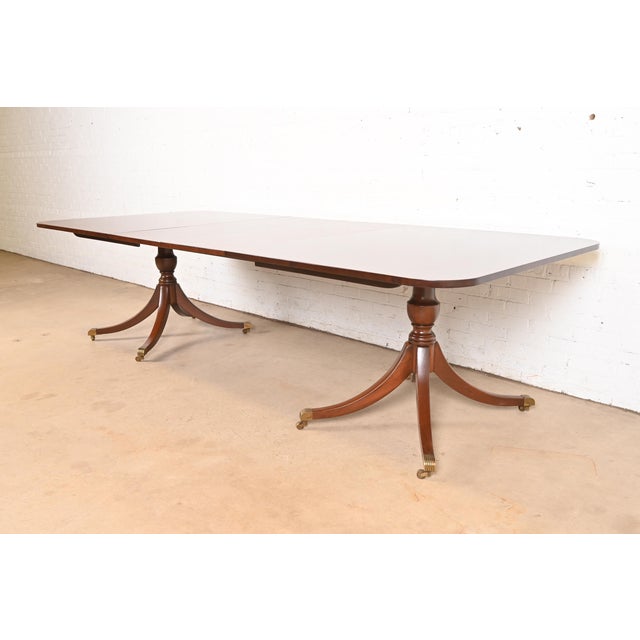 Kittinger Kittinger Georgian Banded Mahogany Double Pedestal Extension Dining Table, Newly Refinished For Sale - Image 4 of 15