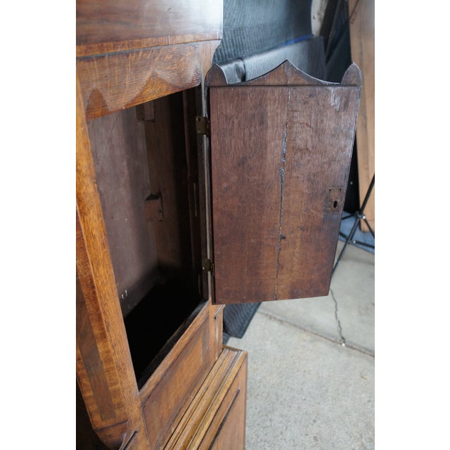 Antique English Georgian Quartersawn Oak Baldwin Loughborough Longcase Clock 85" For Sale - Image 10 of 18