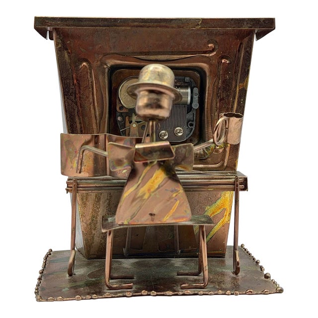 Vintage Sanyo Music Box Copper Piano Player Sculpture Wind Up Music Box For Sale