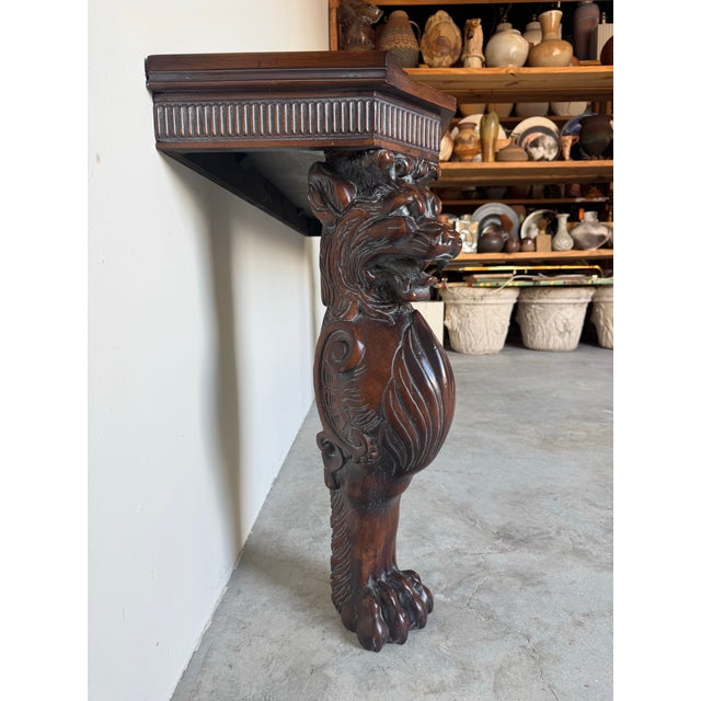 Vintage Hollywood Regency Style Carved Lion Wood Console Table/ Sold For Sale - Image 12 of 12