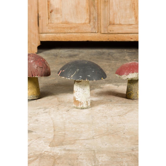 Mid 20th Century Set of Three American Midcentury Painted Concrete Mushroom Garden Ornaments For Sale - Image 11 of 12