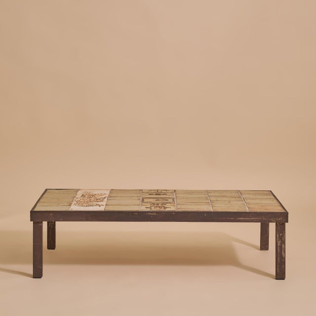 Brown French Ceramic Tile Coffee Table with Bird Motif by Roger Capron, 1960s For Sale - Image 8 of 13
