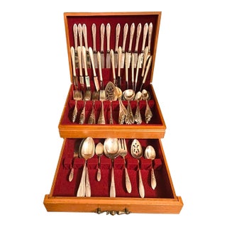 Early 20th Century Complete Twelve Eight - Piece Place Settings Art Nouveau Silverplate Flatware Plus Serving Pieces Boxed Set- Set of 120 For Sale