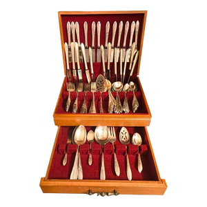 Early 20th Century Complete Twelve Eight - Piece Place Settings Art Nouveau Silverplate Flatware Plus Serving Pieces Boxed Set- Set of 120