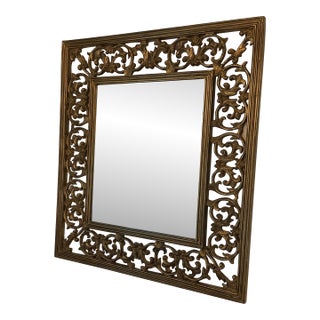 Large Mid 20th Century Hand Carved Wood Mirror For Sale