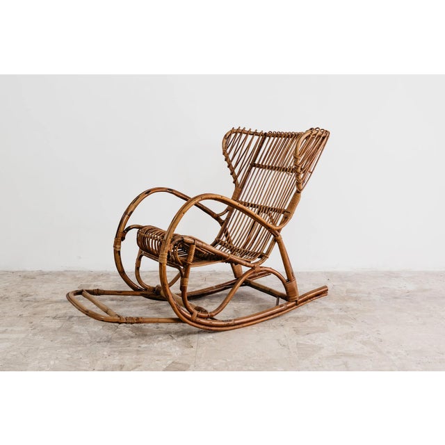 1960s Vintage Rocking Chair in Bamboo and Woven Wicker, 1960s For Sale - Image 5 of 10