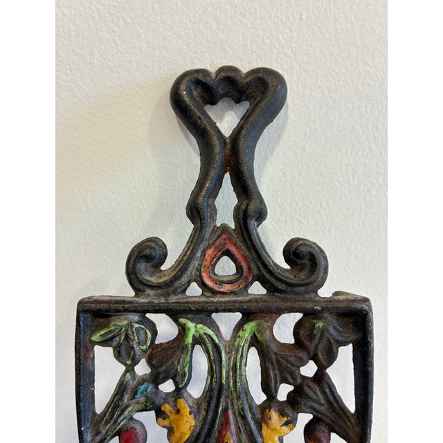 Mid 20th Century Vintage Wilton Hand Painted Cast Iron Floral Wall Trivet For Sale - Image 5 of 8