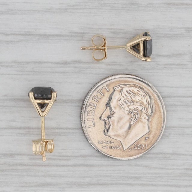 New 2.25ctw Black Diamond Stud Earrings 14k Yellow Gold Round Solitaires - 2 Pieces For Sale In Greensboro - Image 6 of 6
