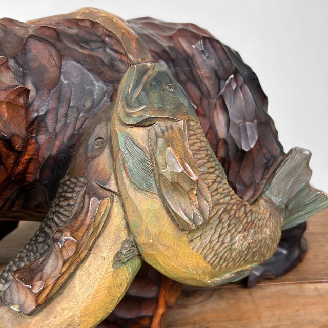 Wood Japanese Hand-Carved Wooden Bear, 1950s For Sale - Image 7 of 18