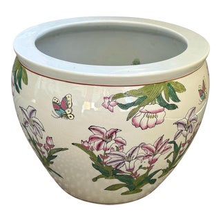 Vintage Chinese Ceramic Fishbowl Planter For Sale