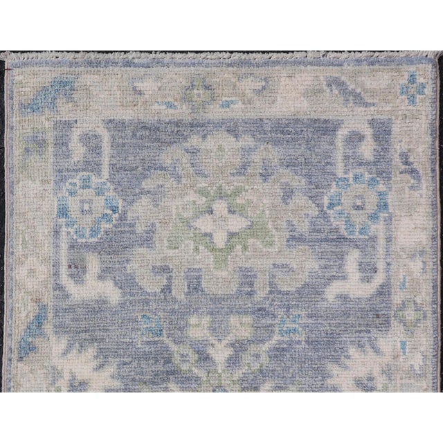 Early 21st Century Modern Oushak Rug With Serene Blue Tones and Soft Ivory and Sage 1'10 X 3'0 For Sale - Image 5 of 10