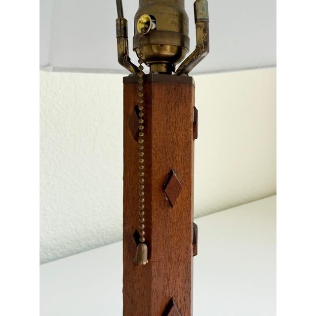 1940s Hexagonal Wood Table Lamp With Diamond Relief For Sale In Sacramento - Image 6 of 11