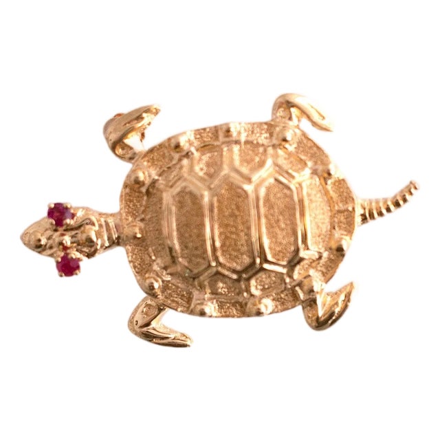 Vintage 14k Gold Turtle Brooch For Sale