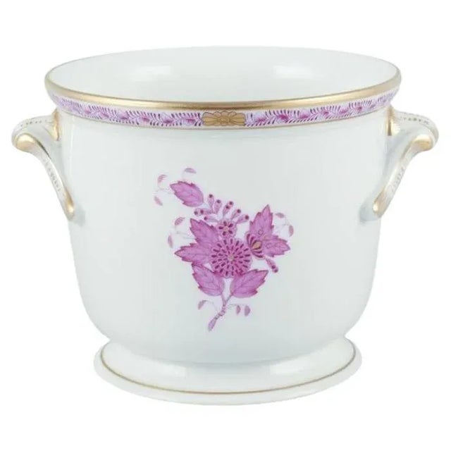 Apponyi Flowerpot with Purple Floral Motifs from Herend, Hungary, 1970s For Sale - Image 6 of 6