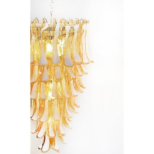 Large Italian Murano Glass Spiral Chandelier with 83 Amber Glass Petals, 1990s For Sale - Image 3 of 13