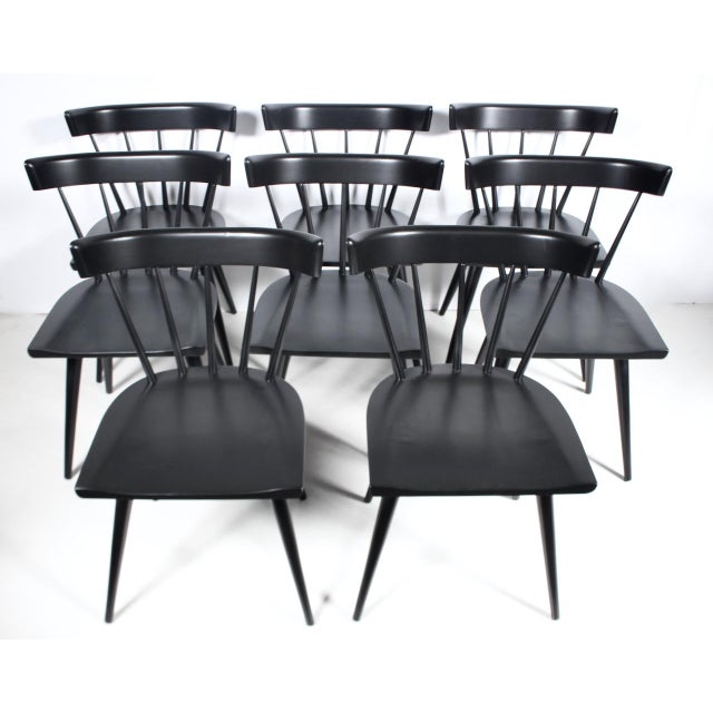 Set of Eight Paul McCobb for Winchendon Black Enameled Birch Spindle Dining Side Chairs. Featuring balanced solid Birch...