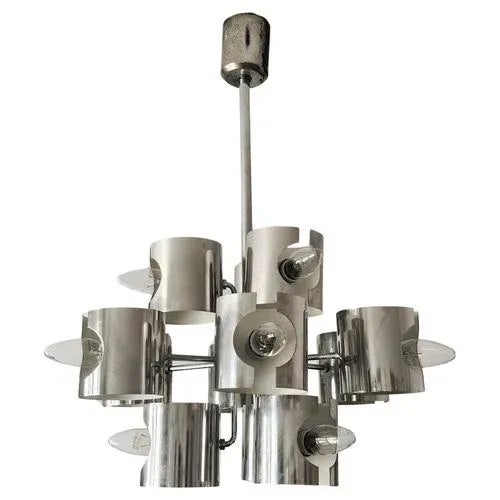 Minimalist Space Age 12-Arm Cubic Chandelier attributed to Gaetano Sciolari, Italy, 1970s For Sale - Image 10 of 10