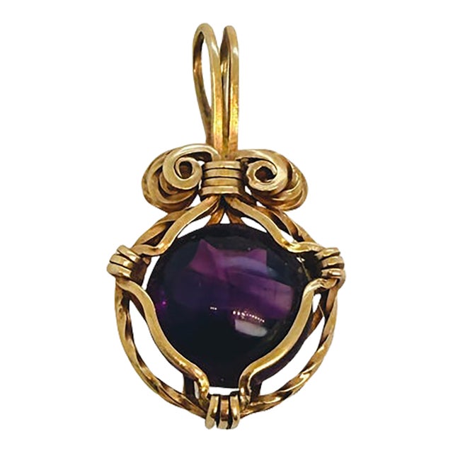Post-1970 14k Yellow Gold Amethyst Pendant For Sale