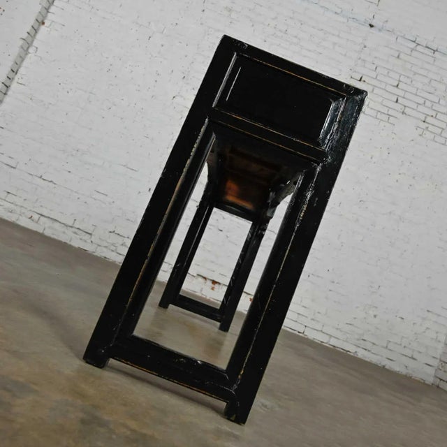 Black Vintage Asian Sofa Console Table Alter Style Distressed Black Finish For Sale - Image 8 of 16