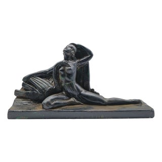 Patinated Terracotta Sculpture of Leda and the Swan by P. Roche, 1970s For Sale