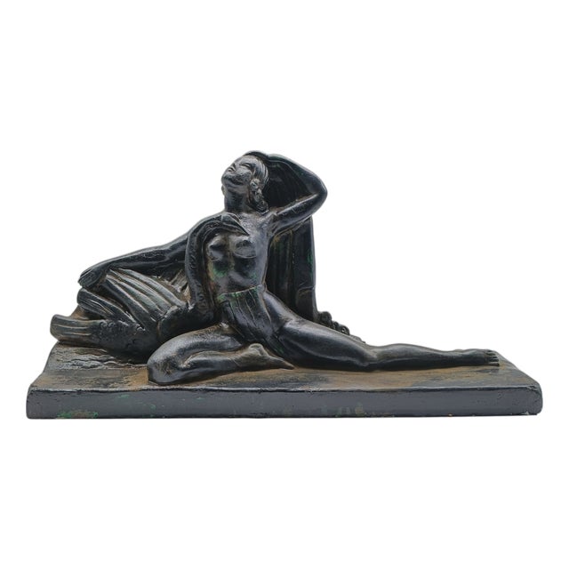 Patinated Terracotta Sculpture of Leda and the Swan by P. Roche, 1970s For Sale