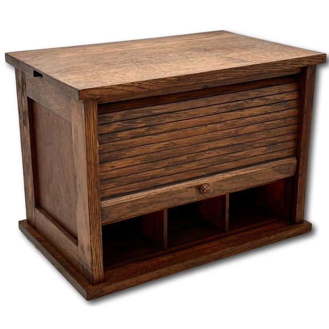 American Unusual Antique American Solid Oak Table - Desk Top "Roll Front" Organizer & File Cabinet Circa 1900 For Sale - Image 3 of 18