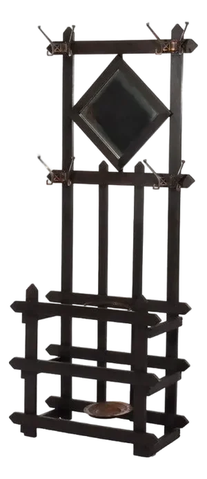 Antique Arts & Crafts Mission Oak Mirrored Hall Tree With Umbrella Stand C1920
