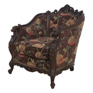 Vintage Gothic Revival Carved Lion Head Armchair For Sale