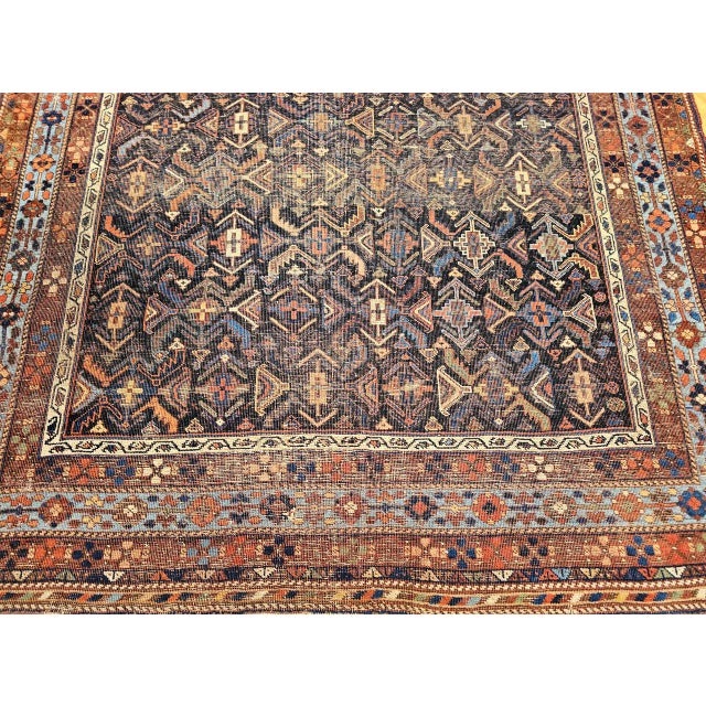 19th Century Afshar Tribal Rug, Handwoven Wool, All-Over Geometric Pattern, Navy & Blue, 5x6 For Sale - Image 13 of 18