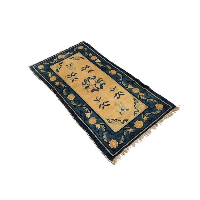 1900 - 1909 2'x4' Antique Chinese Peking Rug | Blue & Beige Floral For Sale - Image 5 of 9