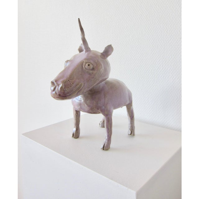 Rare unicorn sculpture in lilac tones glazed ceramic. Amazing tones variations. Excellent condition. Dimensions: 29 cm...