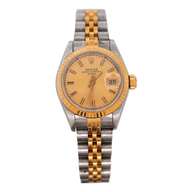 Vintage Rolex Datejust 26mm Two Tone 18k Gold Steel Fluted Bezel Jubilee Watch For Sale