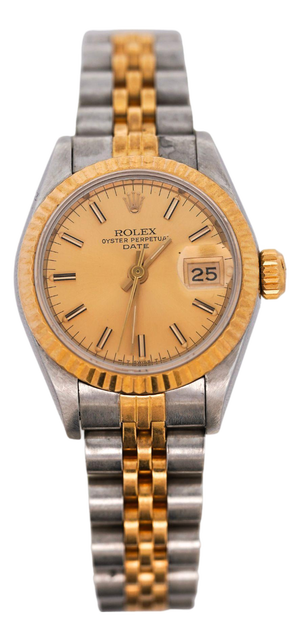 Vintage Rolex Datejust 26mm Two Tone 18k Gold Steel Fluted Bezel Jubilee Watch