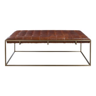 Transitional Travers Leather Cocktail Ottoman, Brown For Sale