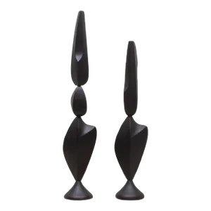 A Pair of Modern Abstract Sculptures in Black Oak by Patrick Coard Paris