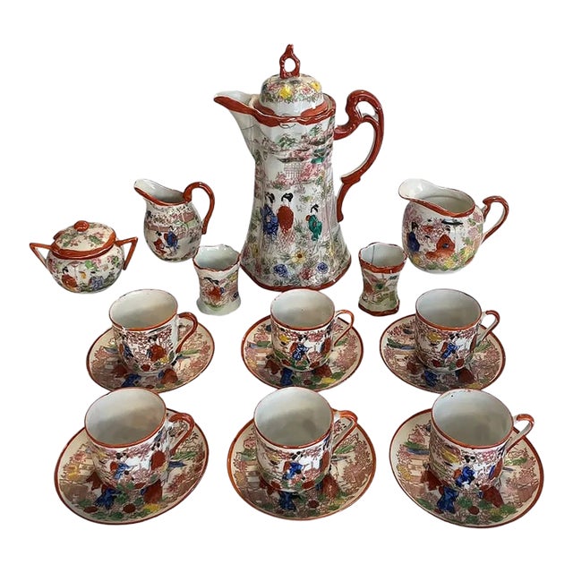 Late 20th Century Japanese Kutani Style Porcelain Tea Set ~ Set 18 PCs. For Sale