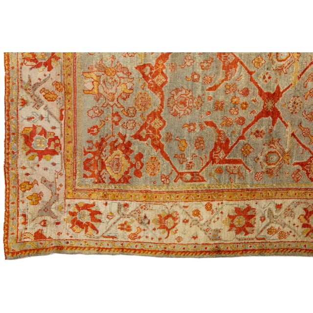 Turkish Turkish Oushak Antique Wool Rug Handmade Featuring a Floral Pattern in Rust For Sale - Image 3 of 9