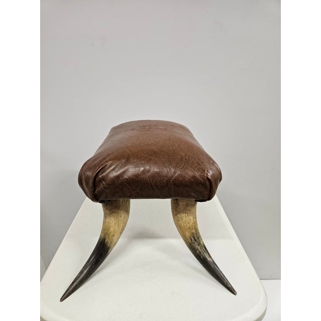 Southwest Horn and Leather Footstool For Sale - Image 6 of 17