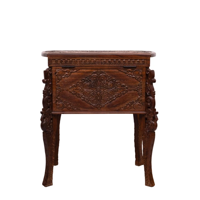 Indonesian Hand Carved Treasure Box on Stand, 1920s For Sale - Image 4 of 13