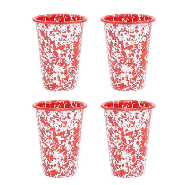 Crow Canyon Home Splatterware, 14 oz. Tumblers in Red & White - Set of 4 For Sale In San Francisco - Image 6 of 6