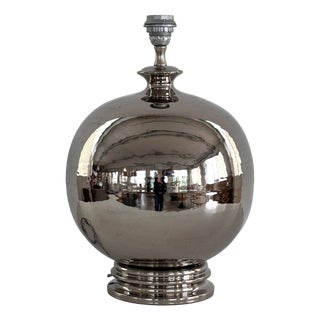 Mid-Century Italian Ceramic Table Lamp in Silver Metallic by Ugo Zaccagnini, 1970s For Sale