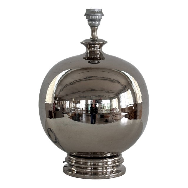 Mid-Century Italian Ceramic Table Lamp in Silver Metallic by Ugo Zaccagnini, 1970s For Sale
