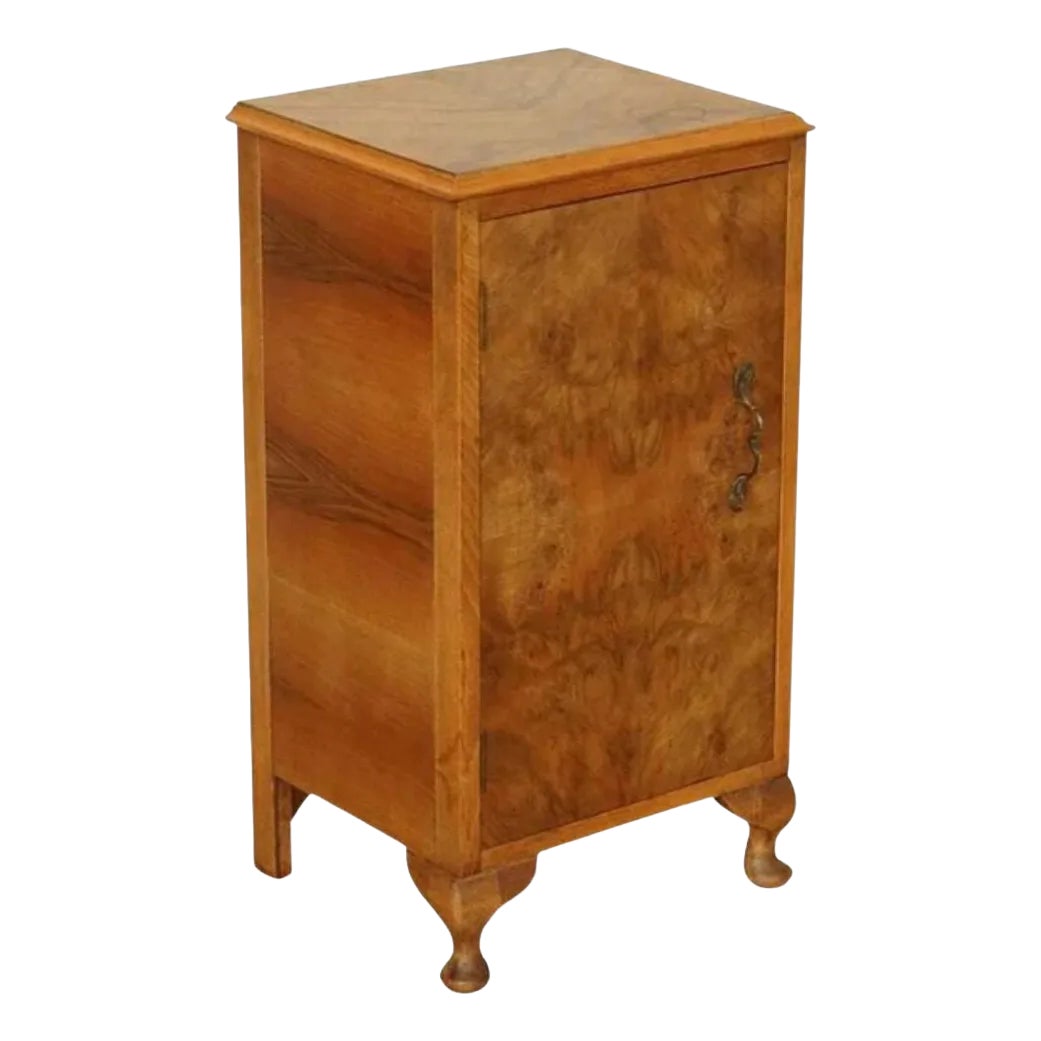 Vintage Art Deco Burr Walnut Bedside Table | Chairish
