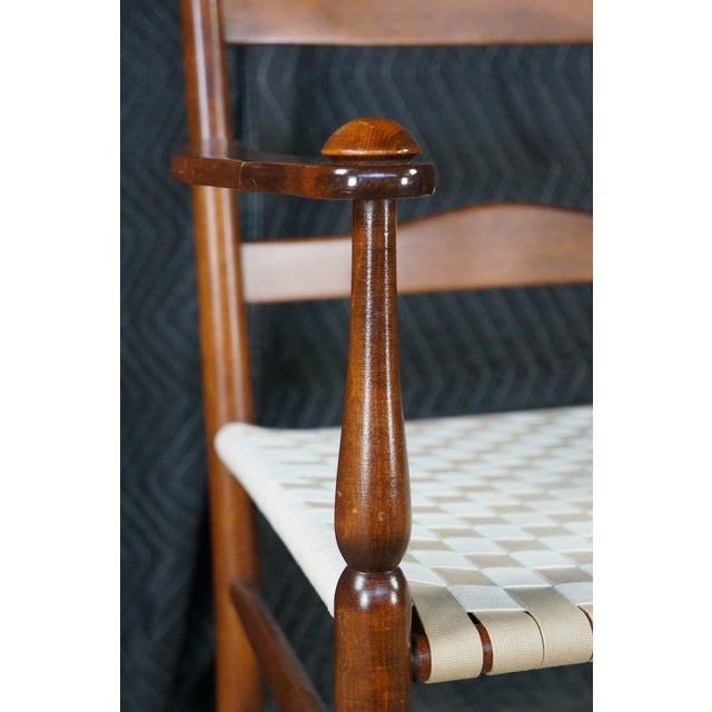 Antique Shaker Style Maple Ladderback Elder's High Back Arm Chair Woven Seat For Sale - Image 10 of 18
