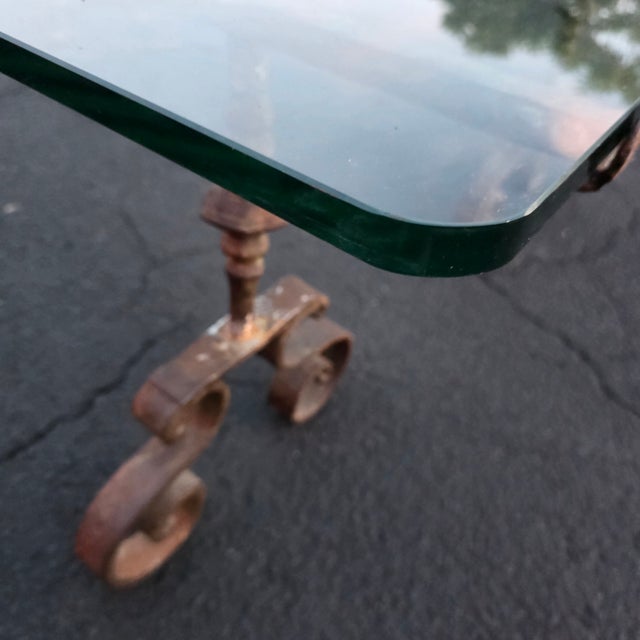 1930s Spanish Colonial Revival Hand-Forged Wrought Iron Coffee Table With Glass Top, Circa 1930 For Sale - Image 5 of 11