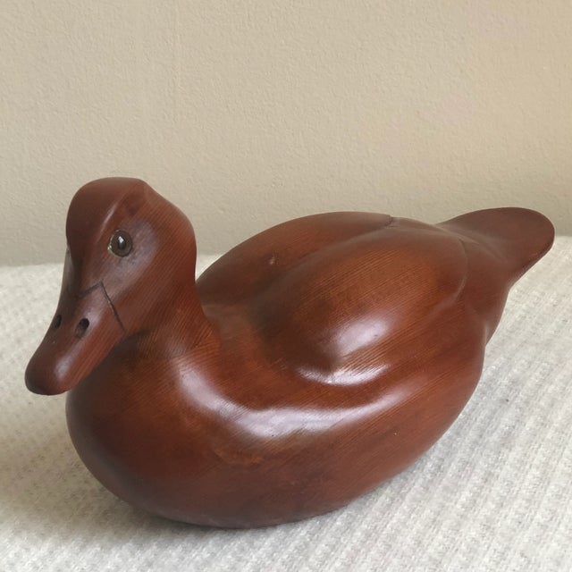 Brown Vintage Hand-Carved Redwood Buffelhead Duck For Sale - Image 8 of 12