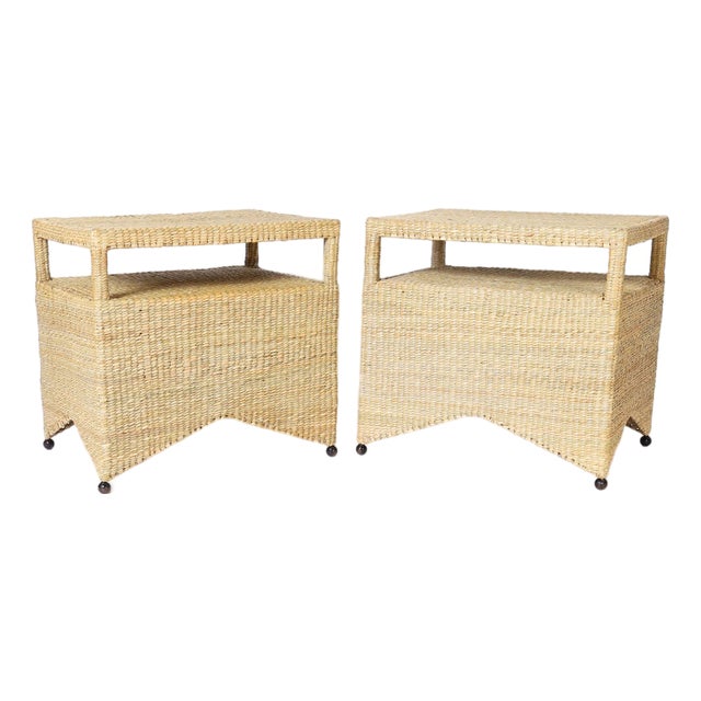 Pair of Two Tiered Wicker Stands of Tables For Sale