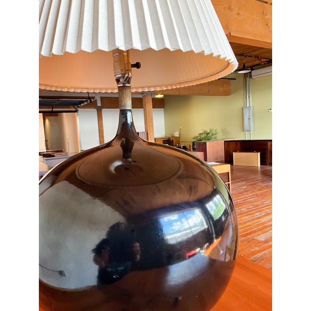 Black Mid 20th Century Mid Century Modern XL Black Ceramic and Walnut Sphere Table Lamp For Sale - Image 8 of 14